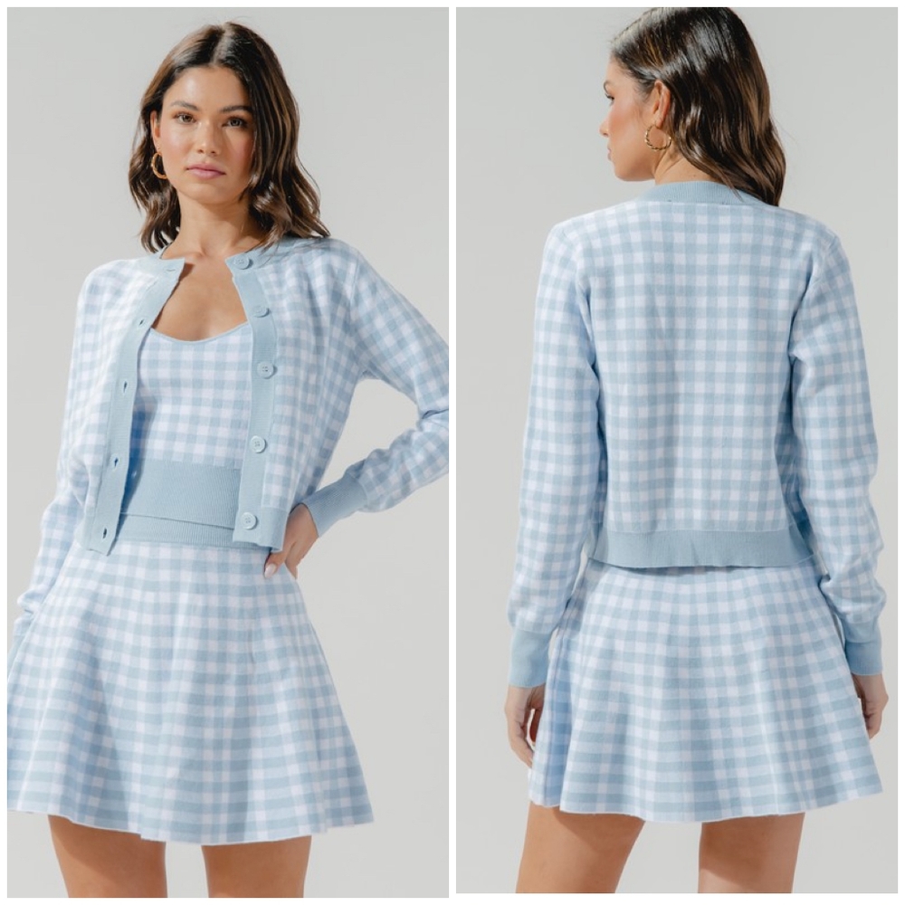 LAST 1 ! SUGARLIPS Sky Blue Checks 3-Piece Skirt Set - Picture 6 of 8
